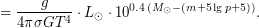 $\displaystyle \mm = \frac{g}{4 \pi \sigma G T^4} \cdot L_\odot \cdot 10^{0.4\, (M_\odot - (m+5 \lg p + 5))}. $